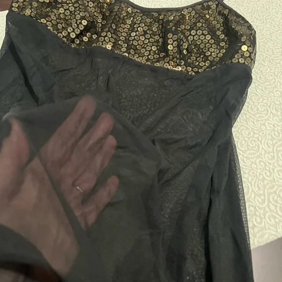 Victoria’s Secret Black Sheer Babydoll Nightgown with Gold Sequin Accent Y2K - Picture 3 of 11